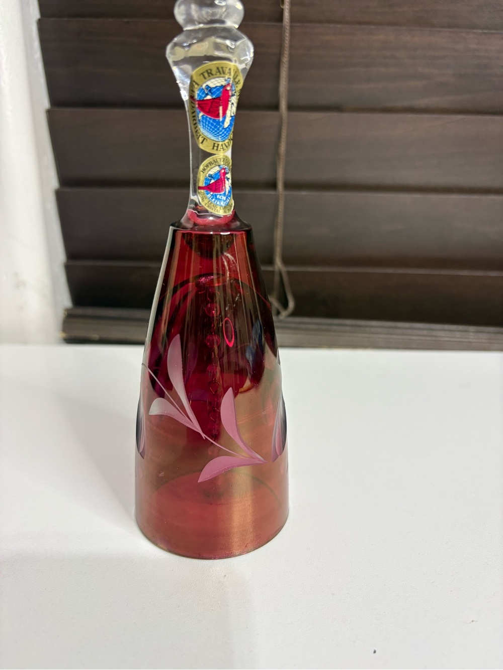 Hofbauer Collection Art Glass Crystal Bell Red Pink Floral Decor Germany